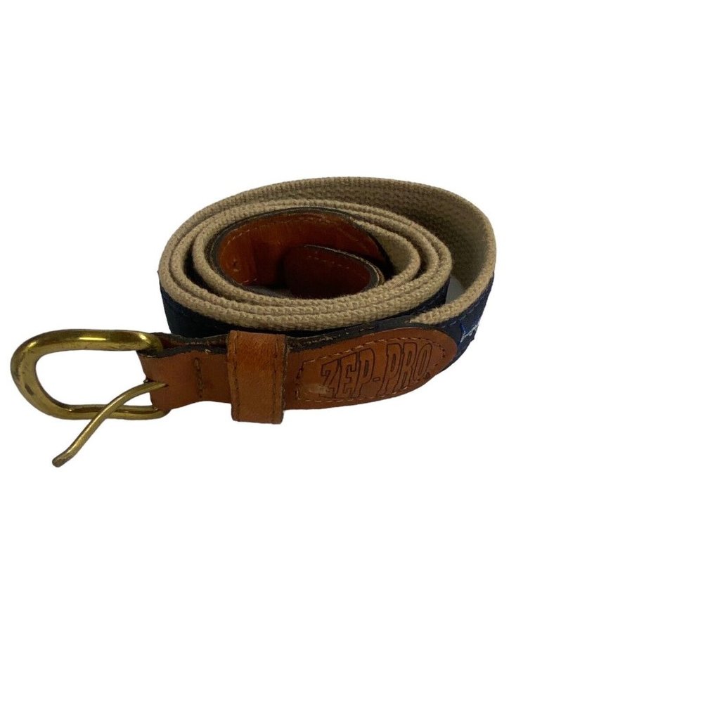 ZepPro Belt Embroidere Fishing Made in USA Sz 42  Brass GUC - Flaws
